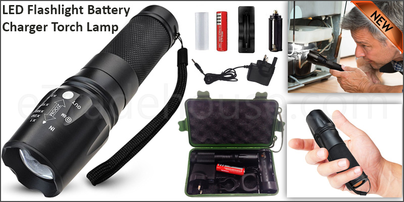 Tactical XML Waterproof T6 Zoomable 8000lm LED Flashlight 18650 Battery Charger Torch Lamp