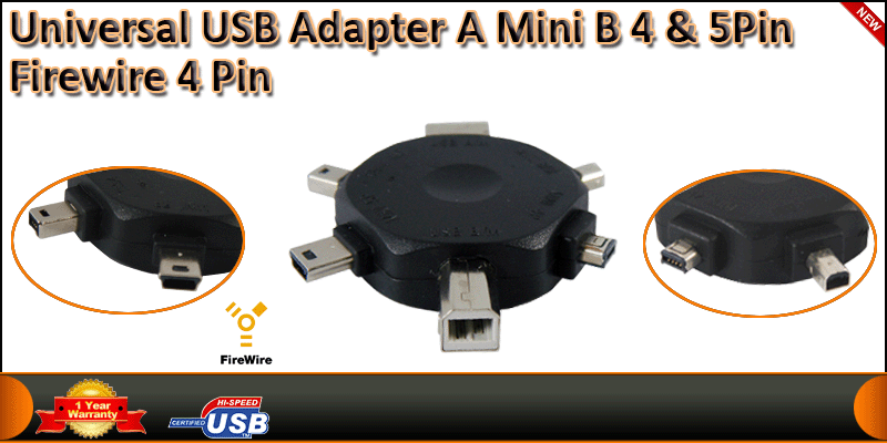 Universal USB adapter A Male to mini B4&5pin Firew