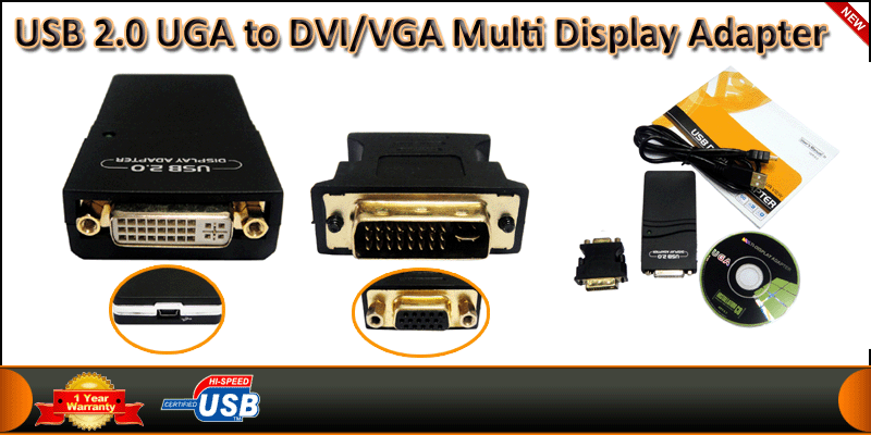 USB 2.0 Gold Plated UGA Multi Display Adapter VGA 