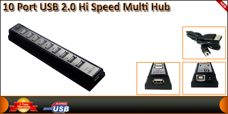 10 Port USB 2.0 Hi Speed Multi Hub Expansion for P
