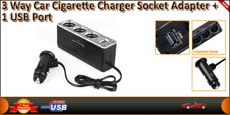 1 to 3 Car Cigarette Lighter Socket DC Power Adapt
