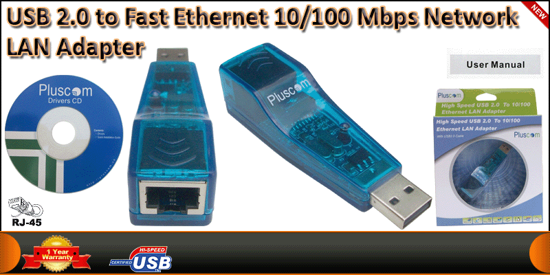 USB 2.0 to Fast Ethernet 10/100 Mbps Network LAN A