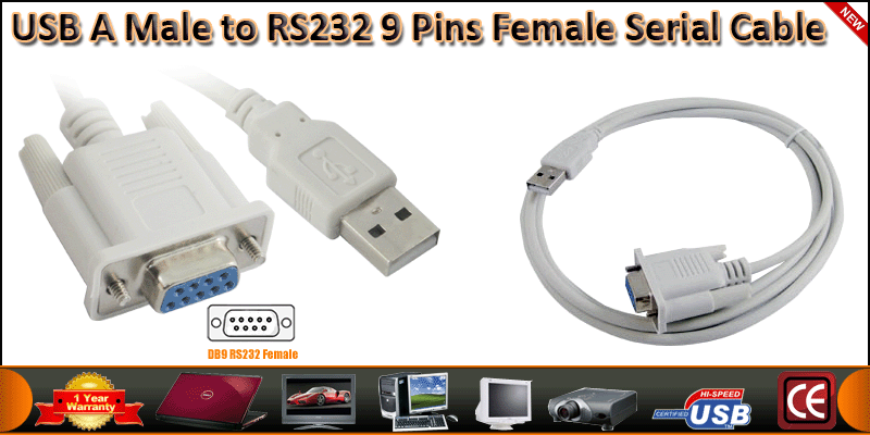 USB A Male to RS232 9 Pins Female Serial Cable