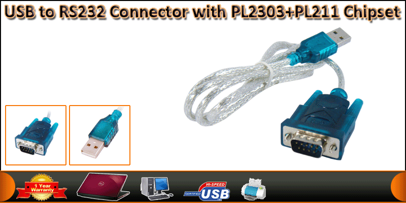 USB to RS232 Connector with PL2303+PL211 Chipset