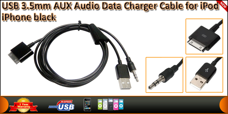 USB 3.5mm Aux Audio Data Transfer Charger Cable Le