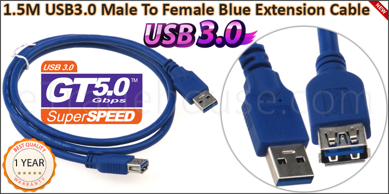 High Quality 1.5 Meter USB 3.0 Male To Female Blue