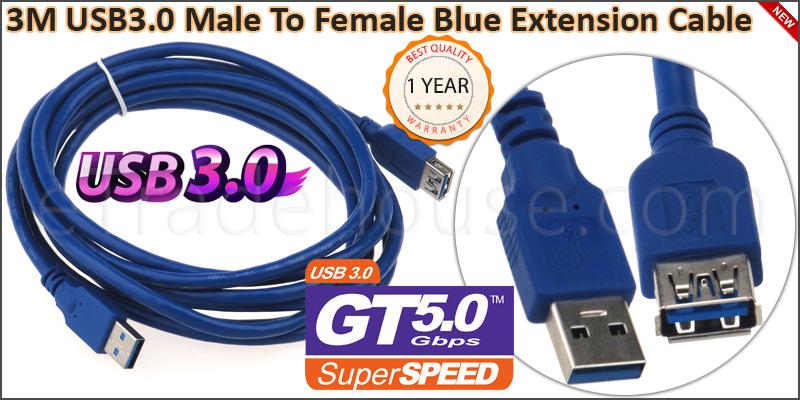 High Quality 3 Meter USB 3.0 Male To Female Blue E
