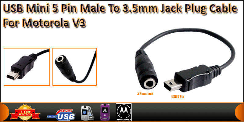 Mini USB to 3.5MM Female earphone Adapter for Moto
