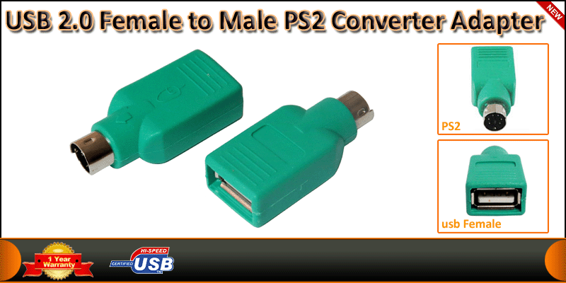 PS2 Male to USB Female Converter Adapter