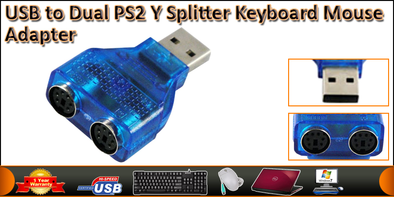 USB 2.0 to Double standard 2 PS2 Splitter Powered 