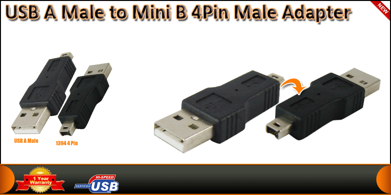 USB A Male/M IEEE 1394 Firewire 4 Pin Adapter
