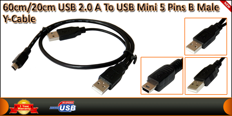 USB 2.0 A To USB Mini 5 Pins B Male Y-Cable