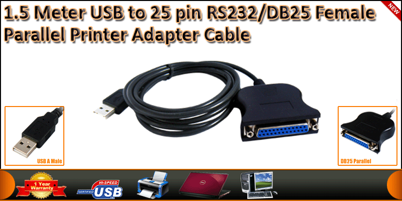 1.5M USB to 25 pin RS232/DB25 Female Parallel Prin