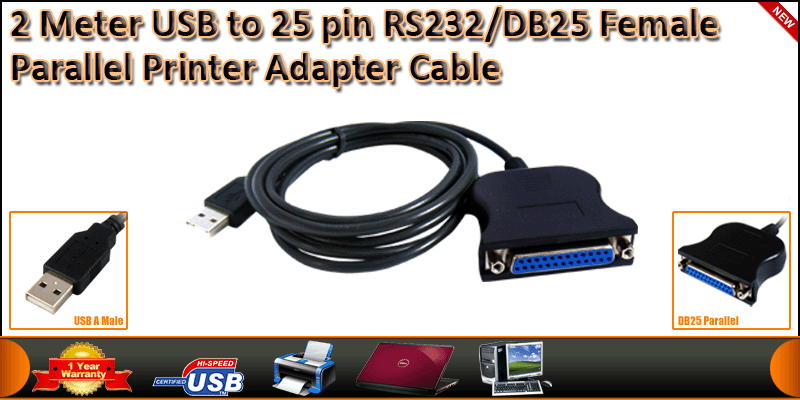 2M USB to 25 pin RS232/DB25 Female Parallel Printe