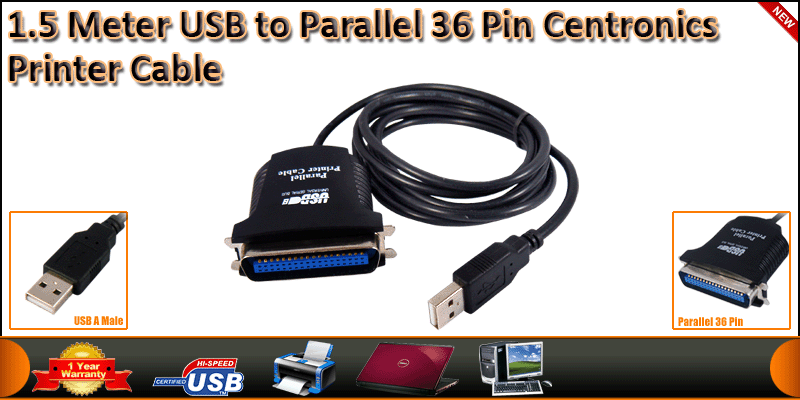 1.5M USB to Parallel 36 Pin Centronics Printer Cab