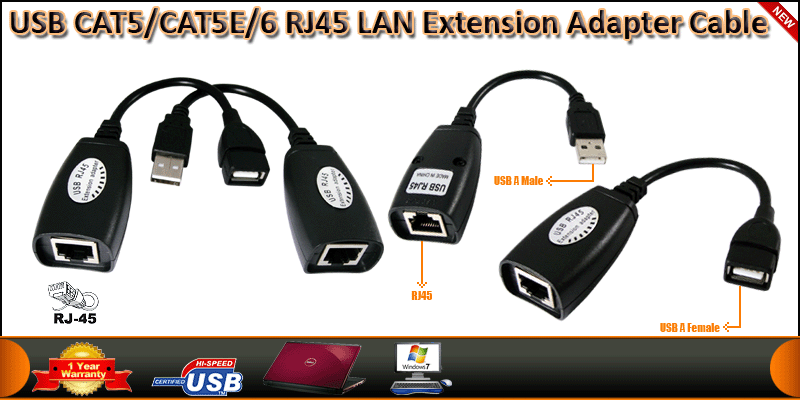 USB CAT5/CAT5E/6 RJ45 LAN Extension Adapter Cable