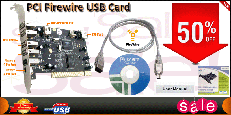 8 Port USB 2.0 & Firewire IEEE 1394 Combo PCI Adap
