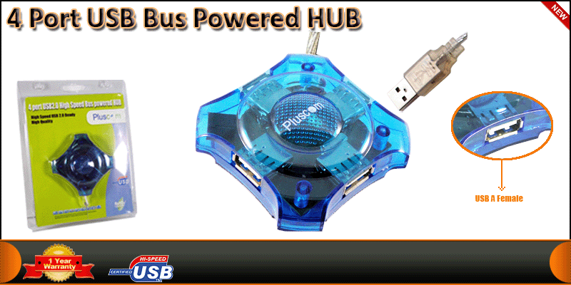 4 Port USB Bus Powered HUB (Blue)