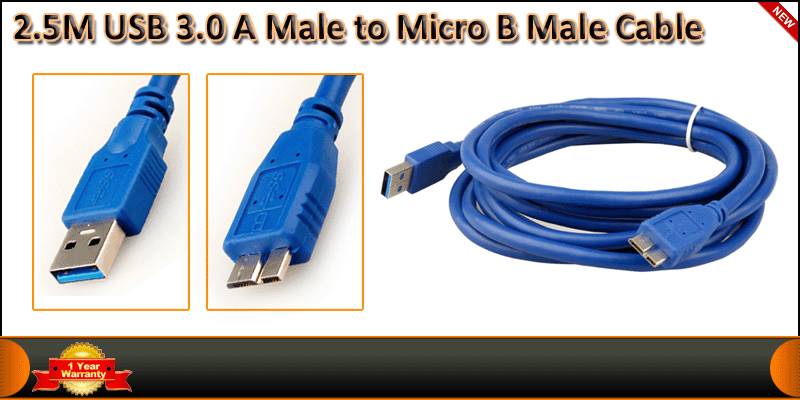2.5M USB 3.0 A Male to Micro B Male cable