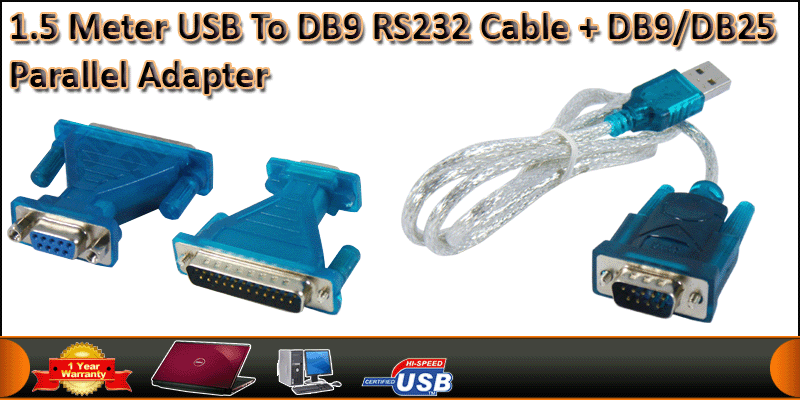 1.5M USB TO 9 Pin DB9 RS232 Cable + DB9/DB25 Paral