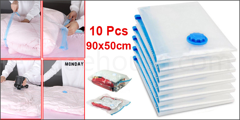 90x50cm Space Saving Storage Vacuum Bags Clothes Bedding Organizer under Bed 10Pcs