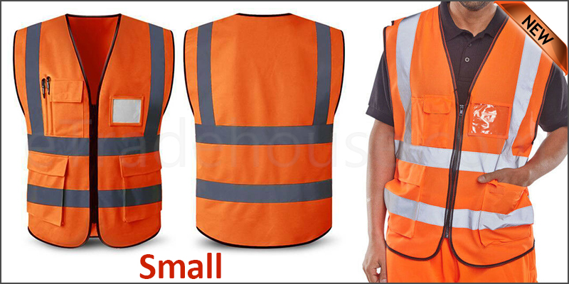 Orange Hi Vis High Viz Visibility Vest Waistcoat Safety with pockets Small