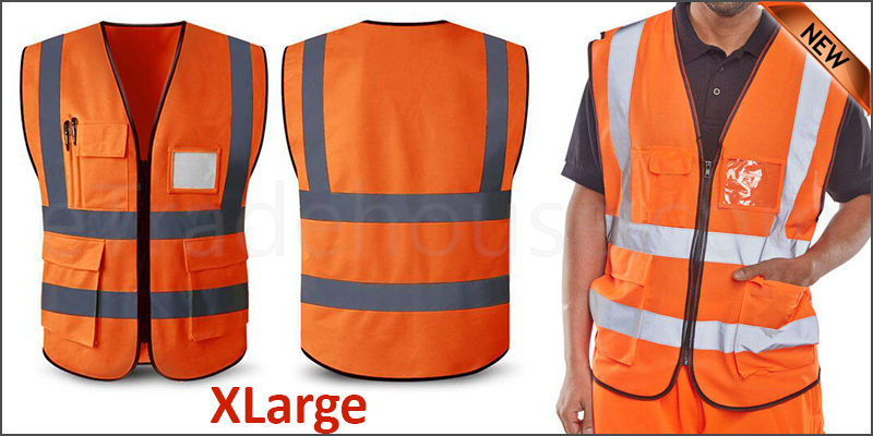 Orange Hi Vis High Viz Visibility Vest Waistcoat Safety  with pockets -X Large 70X64
