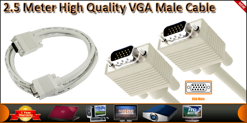 2.5 Meter High Quality SVGA VGA Male to Male Cable