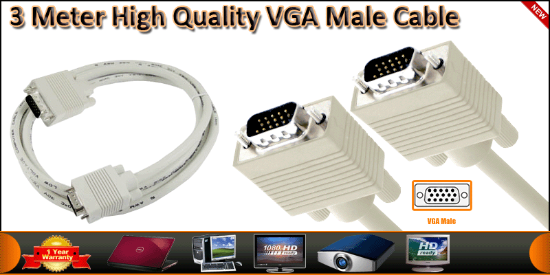 3 Meter High Quality SVGA VGA Male to Male Cable