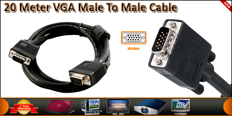 20 M High Quality SVGA VGA Male to Male Cable