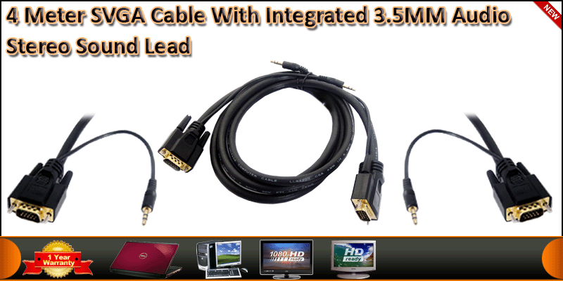 4 Meter Gold plated VGA/SVGA cable with integrated