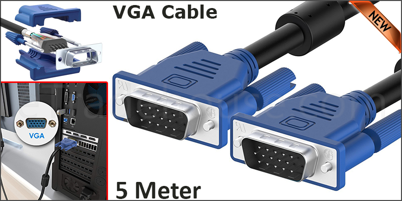 5M High Quality SVGA VGA Male to Male Cable  blue connectors