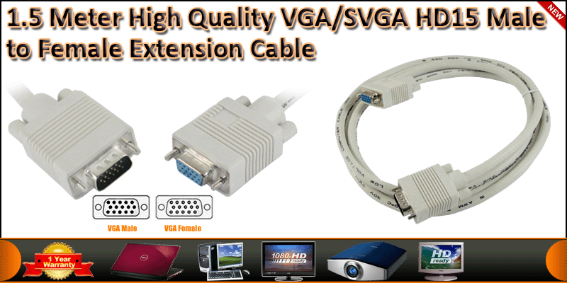 1.5 Meter High quality VGA/SVGA HD15 Male to Femal