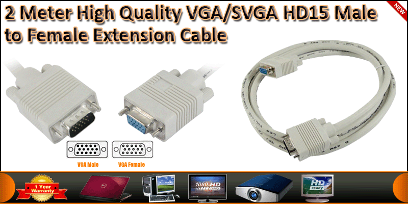 2 Meter High quality VGA/SVGA HD15 Male to Female 