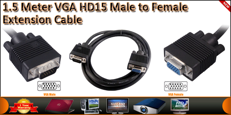 1.5 Meter VGA HD15 Male to Female Extension Cable