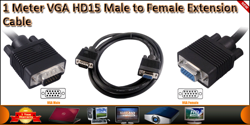 1M VGA HD15 Male to Female Extension Cable