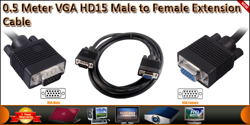 0.5M VGA HD15 Male to Female Extension Cable