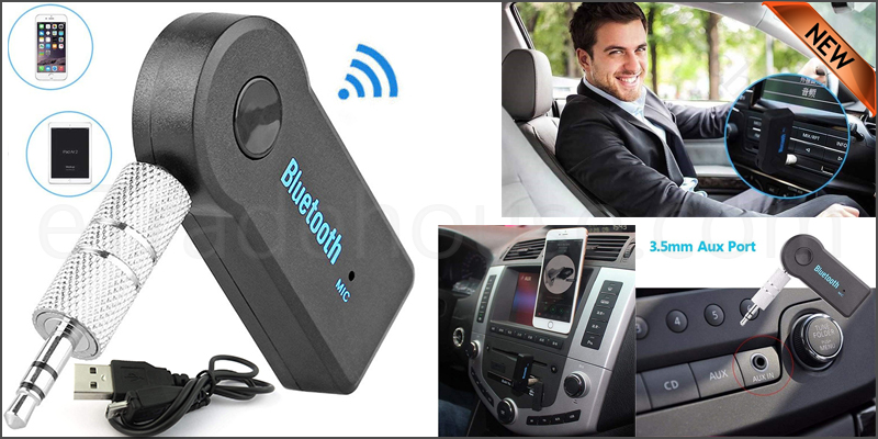 Car Wireless Bluetooth 3.0 Audio Receiver Dongle Music Adapter Built-in Mic Aux 3.5mm 