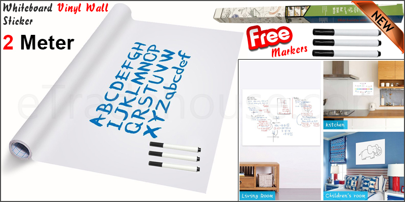 2m x 60cm DRY Removable Vinyl Whiteboard Wall Sticker Office Home 1 Marker 