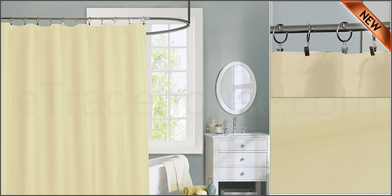 Stylish Plain Shower Bathroom Curtain Liner with 12 Matching Hook Ring Set 