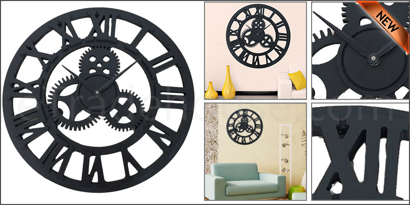 60cm Traditional Vintage Mechanical Style MDF Board Wall Clock Roman Numerals 