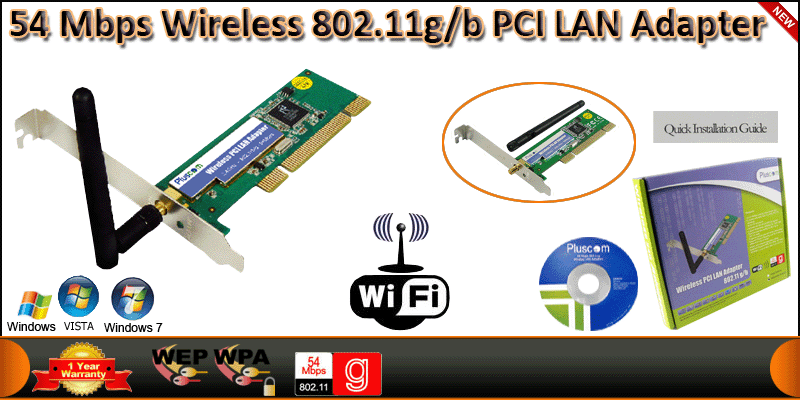 54 Mbps Wireless 802.11g/b PCI LAN Adapter With De