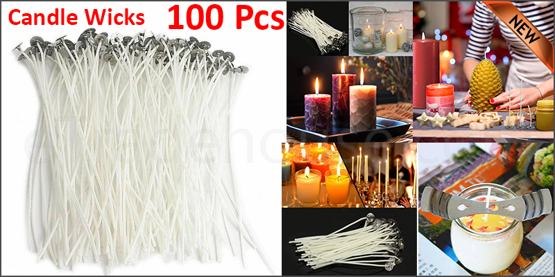 100Pcs Pre Waxed Candle Wicks for Candle Making with Sustainers - 15cm Long