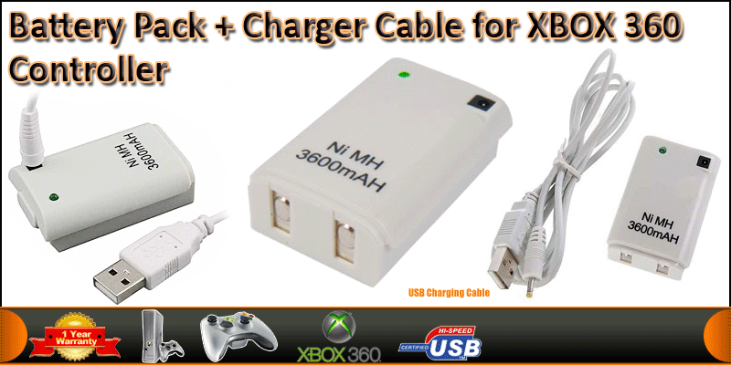 Battery Pack + Charger Cable for XBOX 360 Controll