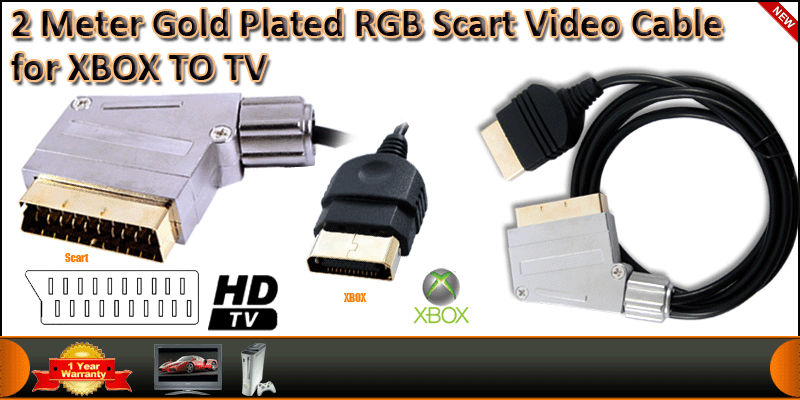 2 Meter Gold Plated RGB Scart Video Cable for XBOX