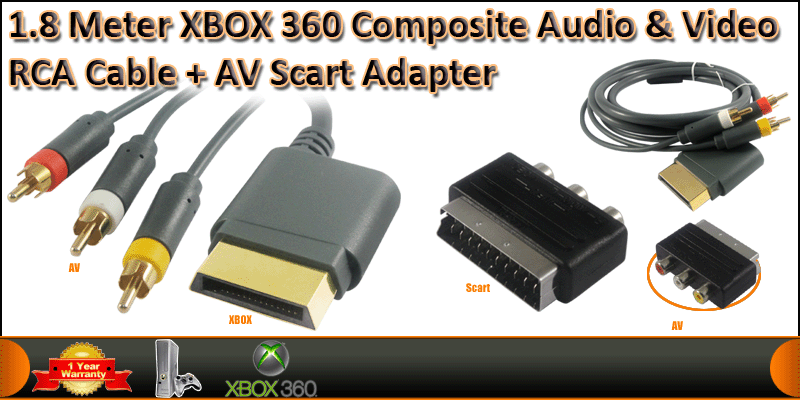 1.8 Meter Xbox 360 Composite Audio & Video RCA Gol