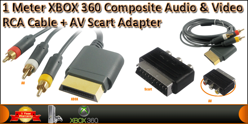 1 Meter Xbox 360 Composite Audio & Video RCA Gold 