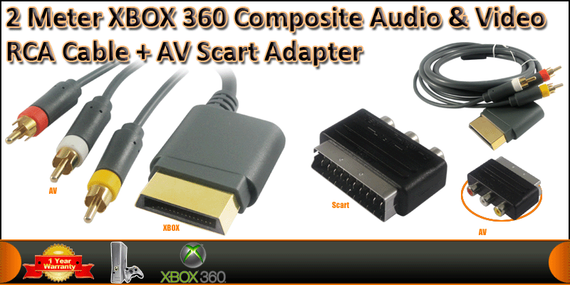 2Meter Xbox 360 Composite Audio & Video RCA Gold P
