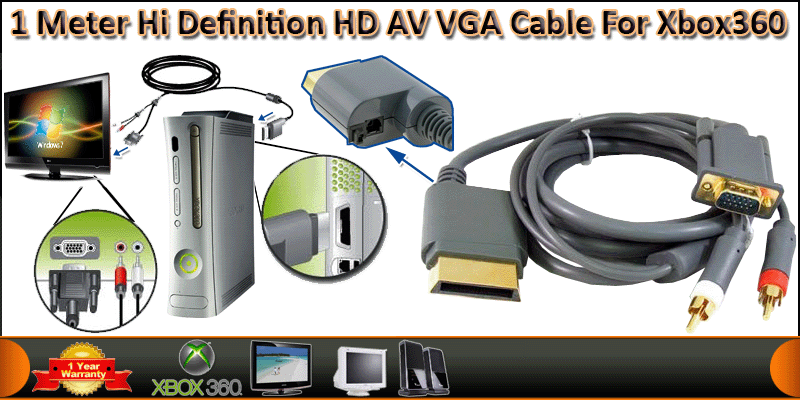 1 Meter COMPONENT HD AV VGA CABLE FOR XBOX 360