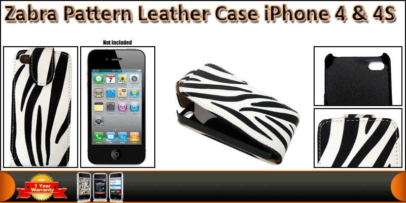 ZEBRA LEATHER FLIP CASEPOUCH COVER FOR IPHONE4 / 4